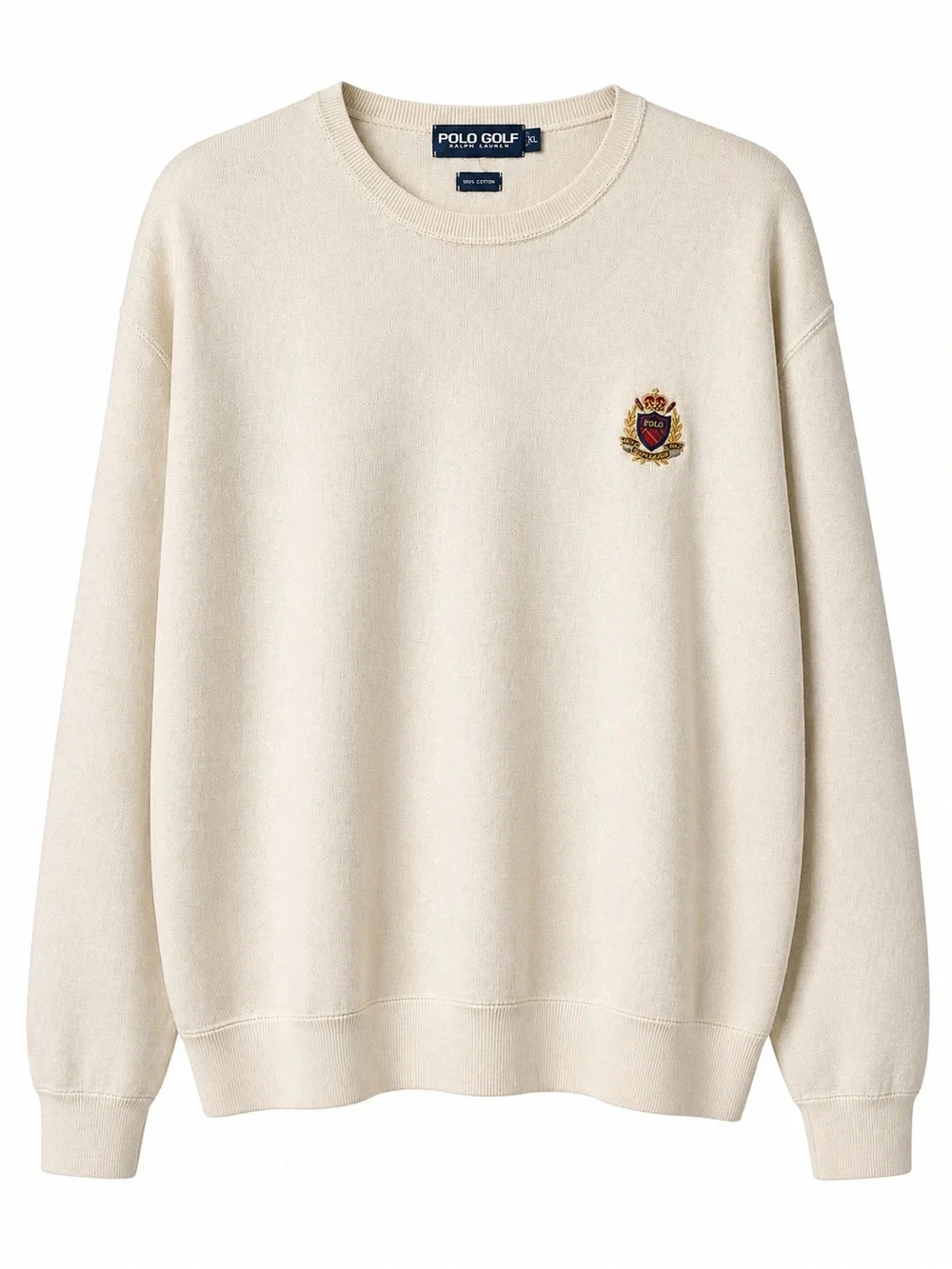 Vintage Polo Golf Ralph Lauren Embroidered Crest Sweatshirt Cream Men XL